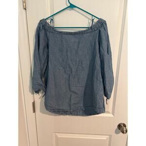 Free People Show Me Some Shoulder Chambray Top – Size Small – Blue